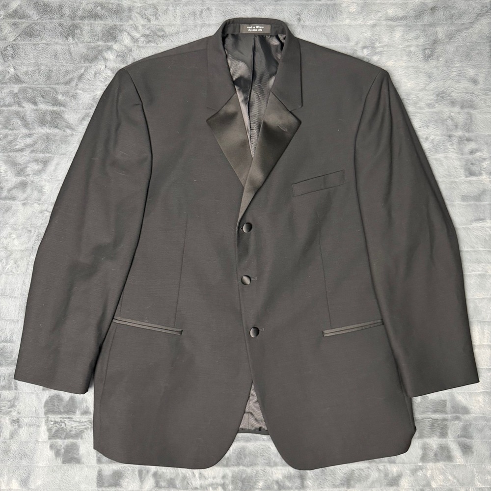 Calvin Klein Mens Black Super 100s Worsted Wool Tuxedo Blazer Jacket 48 Short